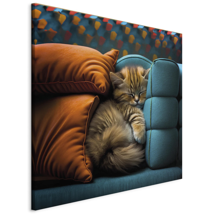 Canvas AI Cat - Cute Animal Sleeping Between Comfortable Pillows - Square 150185 additionalImage 2