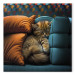 Canvas AI Cat - Cute Animal Sleeping Between Comfortable Pillows - Square 150185