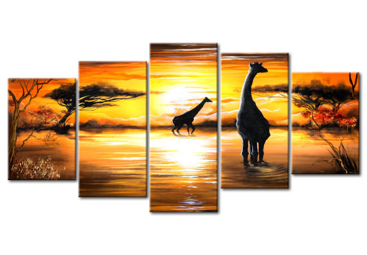 Canvas Art Print Giraffes at watering hole 49285