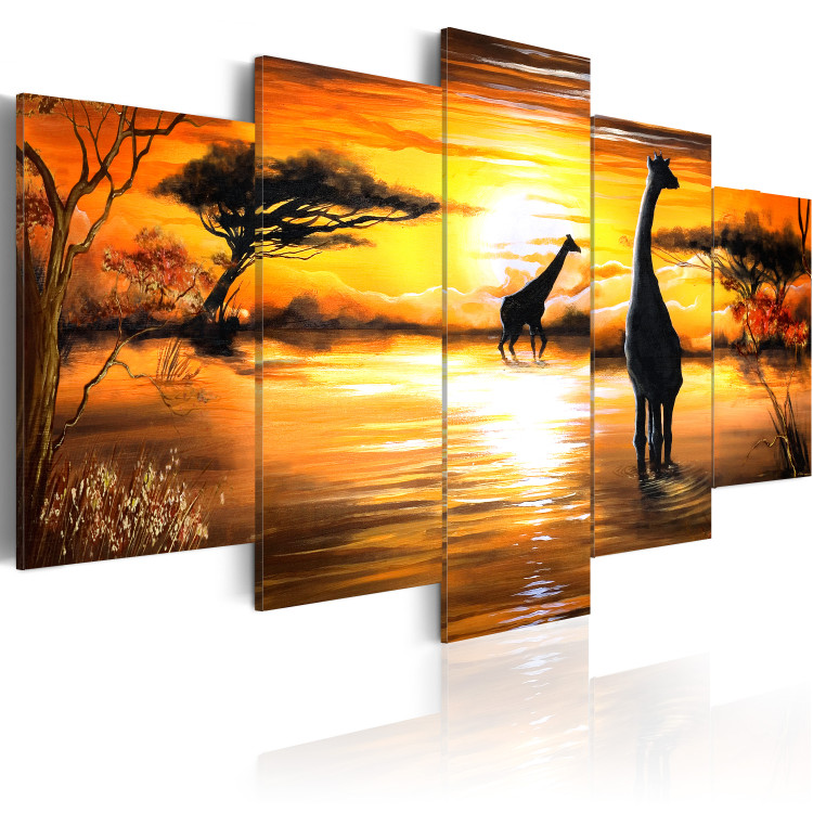 Canvas Art Print Giraffes at watering hole 49285 additionalImage 2
