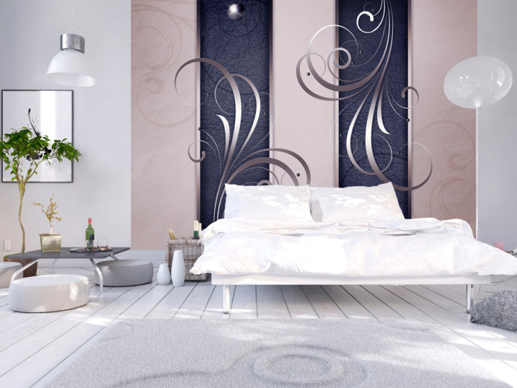 Photo Wallpaper Abstract Duet - Silver Ornamental Pattern with Leather Motif in the Background 60085
