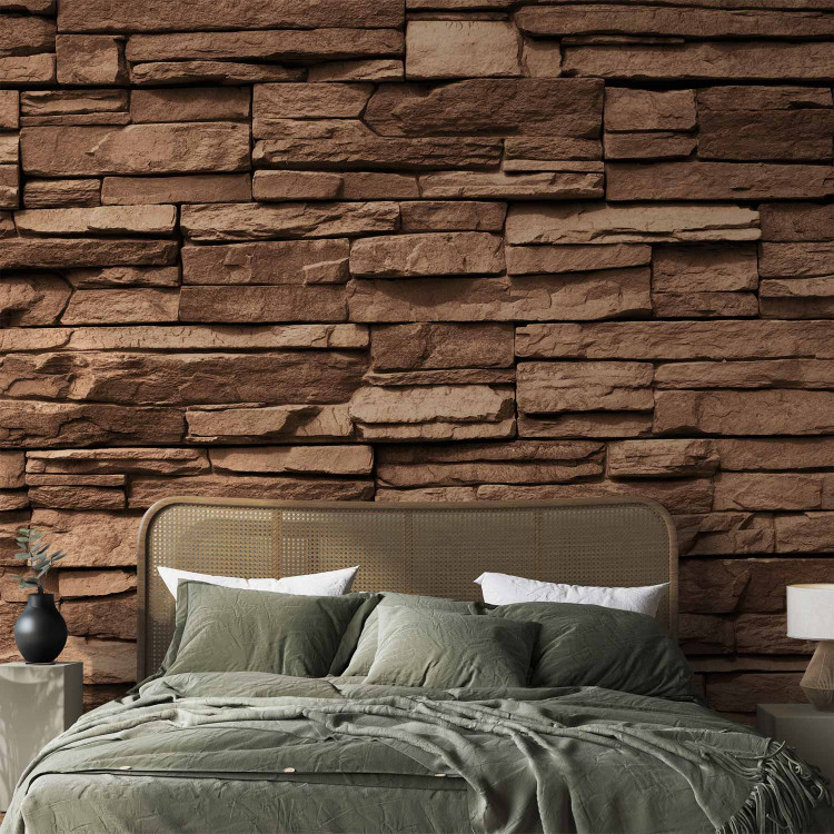 Photo Wallpaper Chocolate Stones - Background with 3D Wall Design of Brown Stones 64885 additionalImage 2