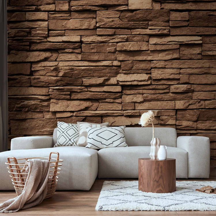 Photo Wallpaper Chocolate Stones - Background with 3D Wall Design of Brown Stones 64885