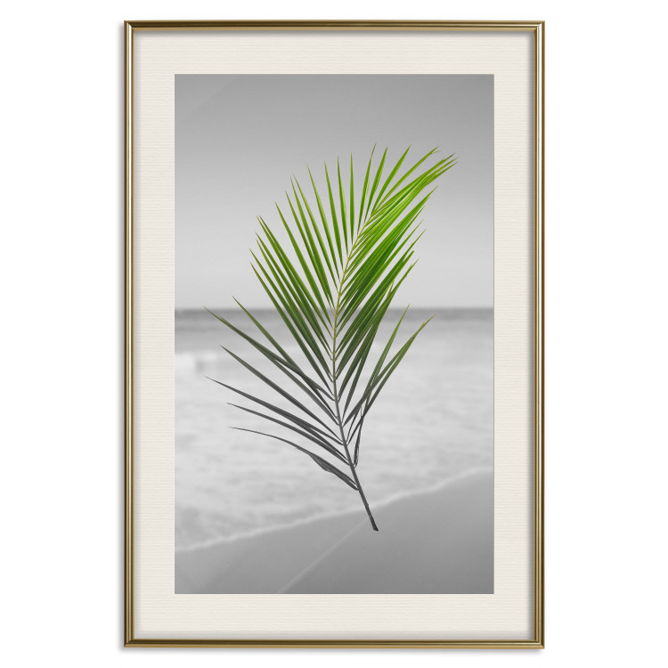 Poster Green Palm Branch - Tropical plant and sea with beach in the background 114395 additionalImage 19