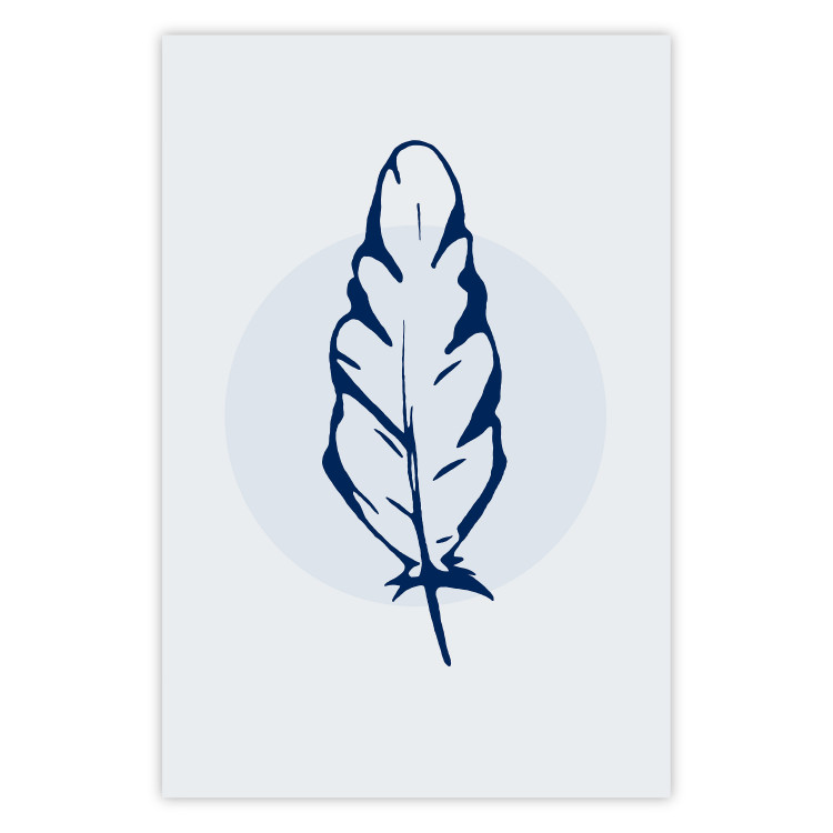 Poster Blue Feather - minimalist composition with a circle and a bird feather 117595