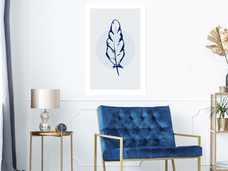 Poster Blue Feather - minimalist composition with a circle and a bird feather 117595 additionalImage 2