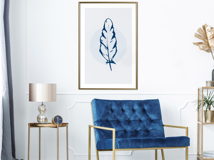 Poster Blue Feather - minimalist composition with a circle and a bird feather 117595 additionalImage 17