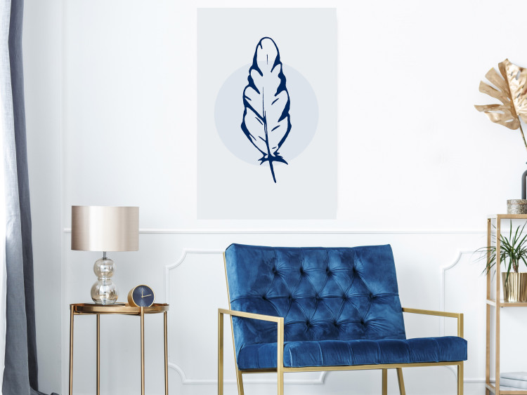 Poster Blue Feather - minimalist composition with a circle and a bird feather 117595 additionalImage 27