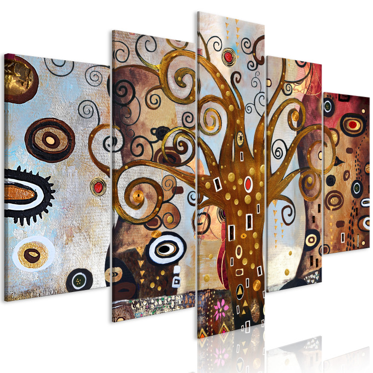 Canvas Art Print Art Nouveau tree - an abstract pentaptic with geometric elements 118495 additionalImage 2