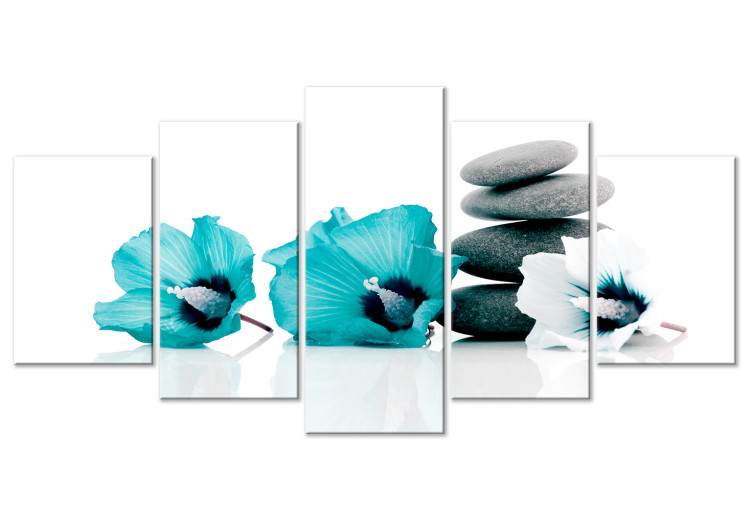Canvas Art Print Blue mallow feng shui - a zen composition with flowers and pebbles 123395