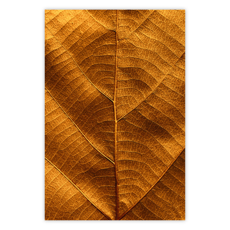 Wall Poster Autumn Leaf - golden texture of a leaf with intricate details 123795