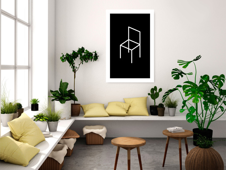 Poster Chair - white line art of a chair with geometric figures on black background 123995 additionalImage 2