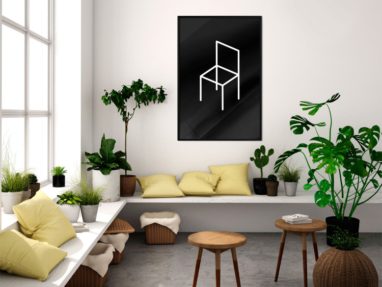Poster Chair - white line art of a chair with geometric figures on black background 123995 additionalImage 3