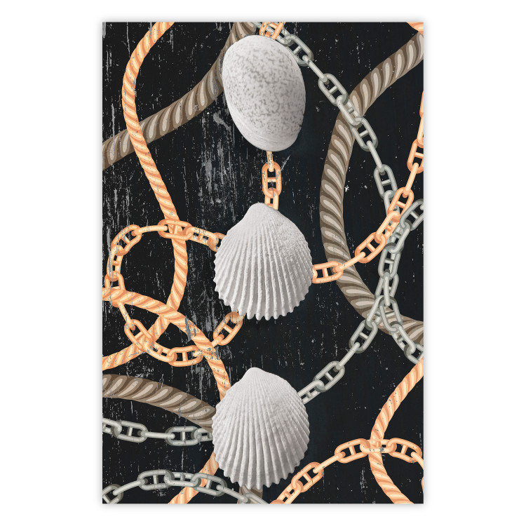 Wall Poster Sea Treasures - abstraction of seashells and metal chains 127395
