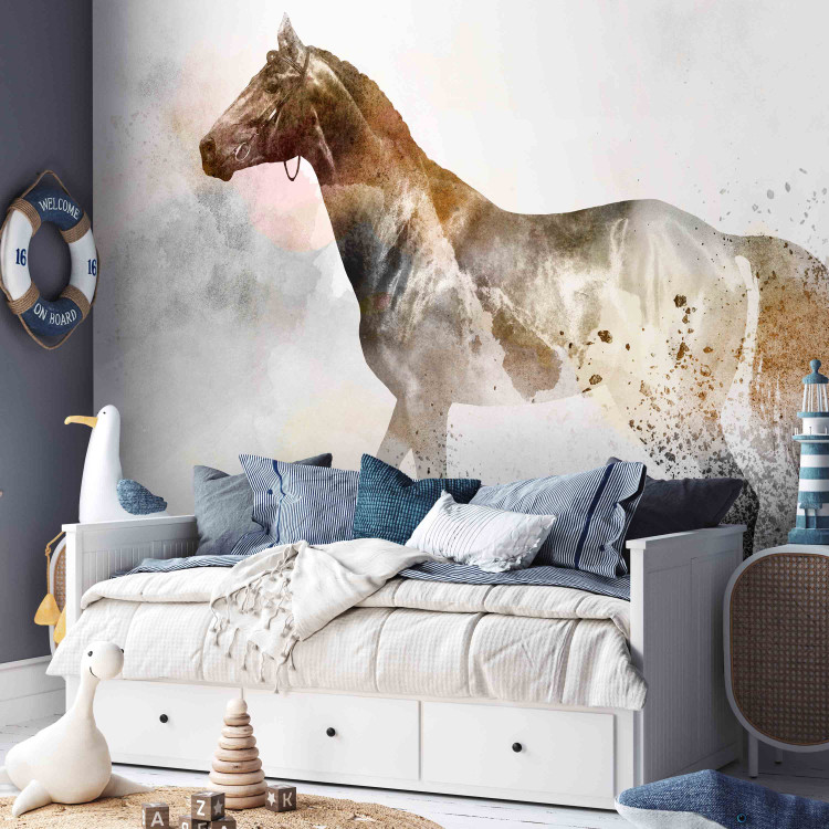 Photo Wallpaper Steed - horse motif with coloured accent on a solid textured background 127495 additionalImage 6