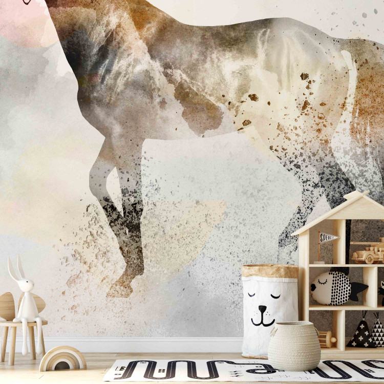 Photo Wallpaper Steed - horse motif with coloured accent on a solid textured background 127495 additionalImage 4