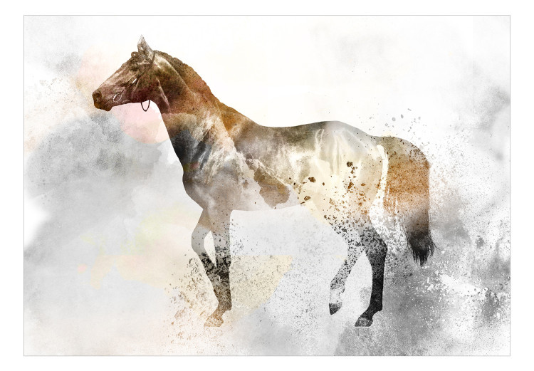 Photo Wallpaper Steed - horse motif with coloured accent on a solid textured background 127495 additionalImage 1