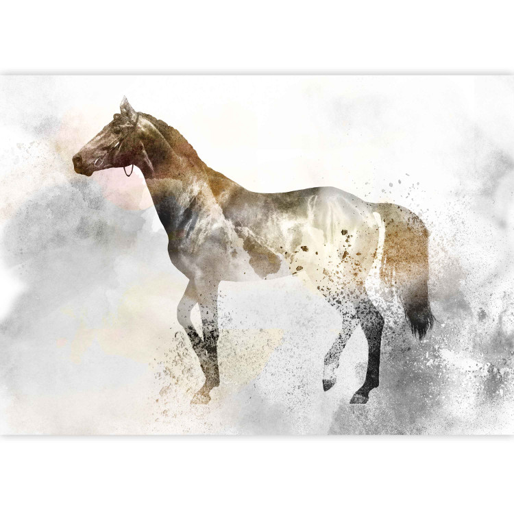 Photo Wallpaper Steed - horse motif with coloured accent on a solid textured background 127495 additionalImage 3