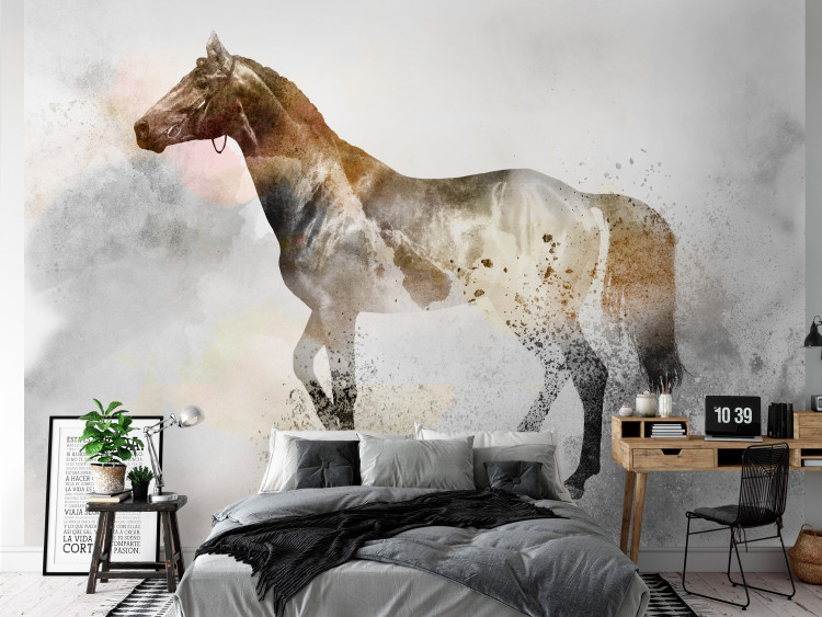 Photo Wallpaper Steed - horse motif with coloured accent on a solid textured background 127495