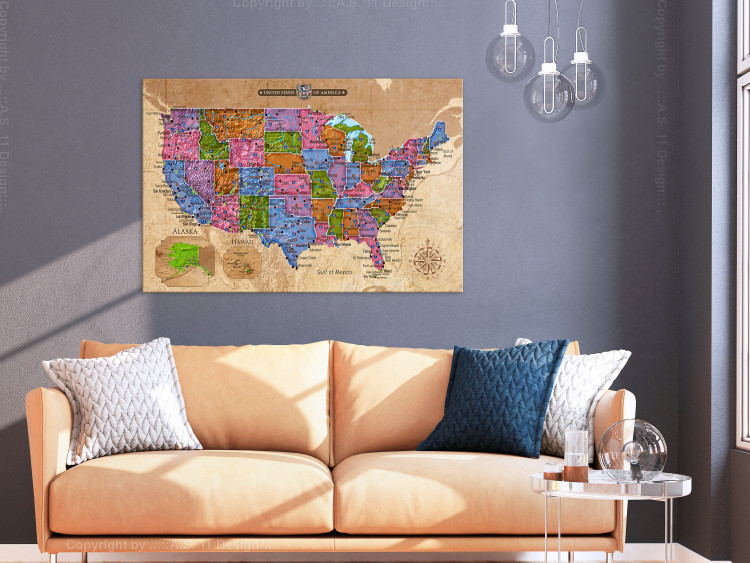 Canvas Multicoloured map of North America - English inscriptions 127895 additionalImage 3