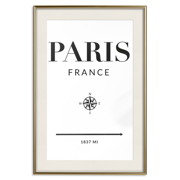 Poster Direction Paris - black English text on white background with compass 129595 additionalImage 20