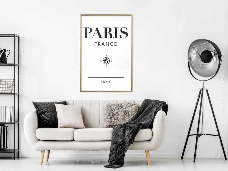 Poster Direction Paris - black English text on white background with compass 129595 additionalImage 7