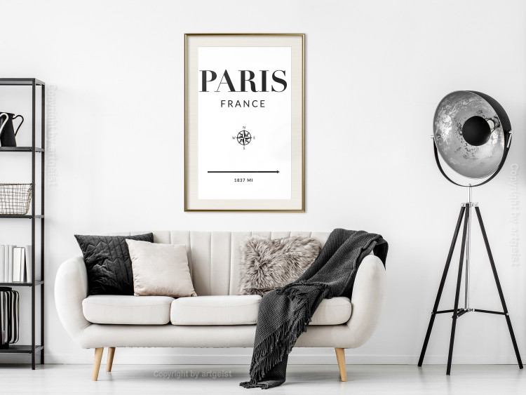 Poster Direction Paris - black English text on white background with compass 129595 additionalImage 22