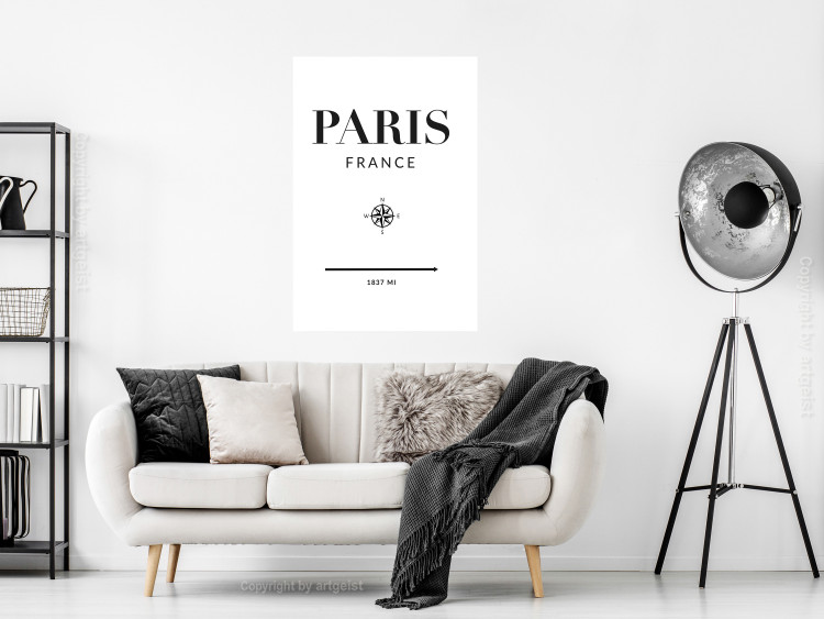 Poster Direction Paris - black English text on white background with compass 129595 additionalImage 3