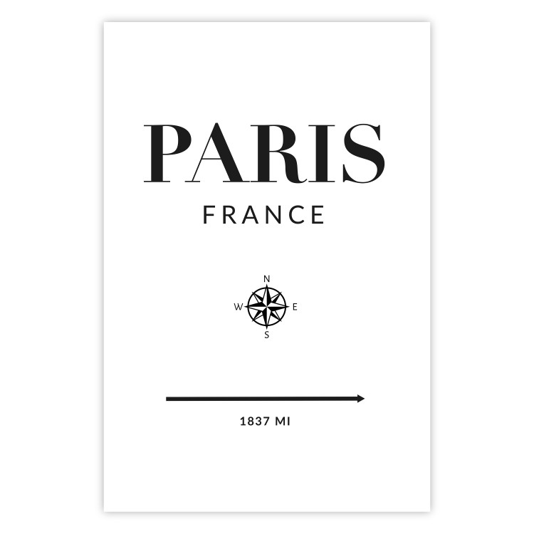 Poster Direction Paris - black English text on white background with compass 129595 additionalImage 19