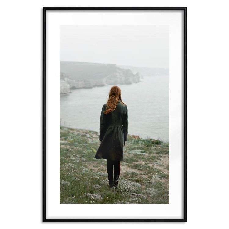 Wall Poster What Now? - landscape of a woman dressed in green against the sea and rocks 130295 additionalImage 16