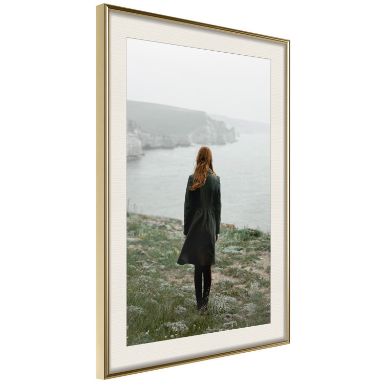 Wall Poster What Now? - landscape of a woman dressed in green against the sea and rocks 130295 additionalImage 3