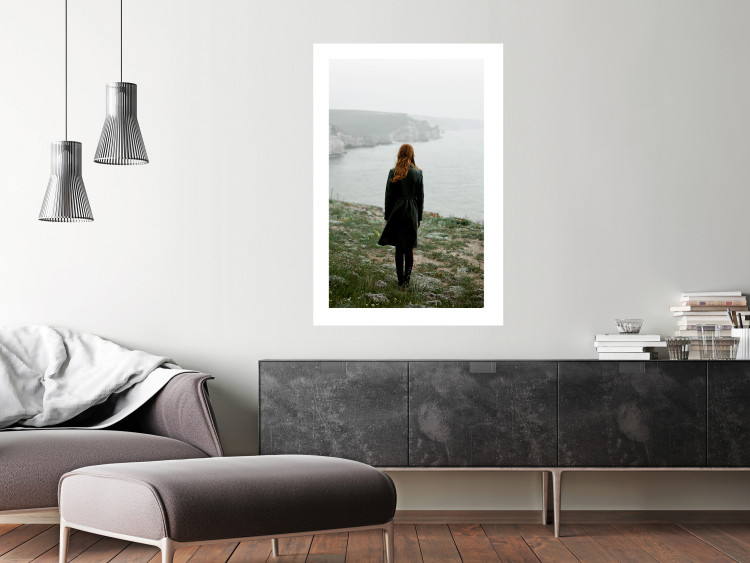 Wall Poster What Now? - landscape of a woman dressed in green against the sea and rocks 130295 additionalImage 5
