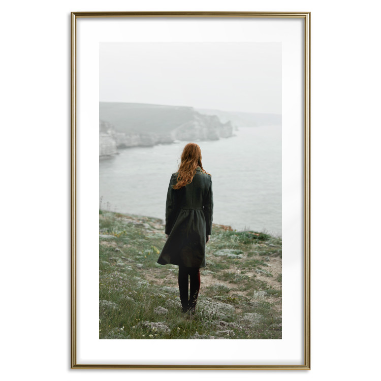 Wall Poster What Now? - landscape of a woman dressed in green against the sea and rocks 130295 additionalImage 17