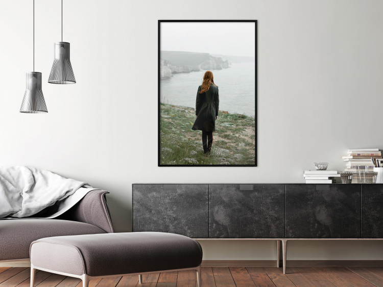 Wall Poster What Now? - landscape of a woman dressed in green against the sea and rocks 130295 additionalImage 6