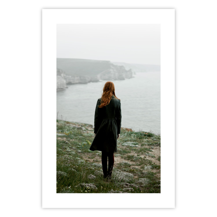 Wall Poster What Now? - landscape of a woman dressed in green against the sea and rocks 130295 additionalImage 24