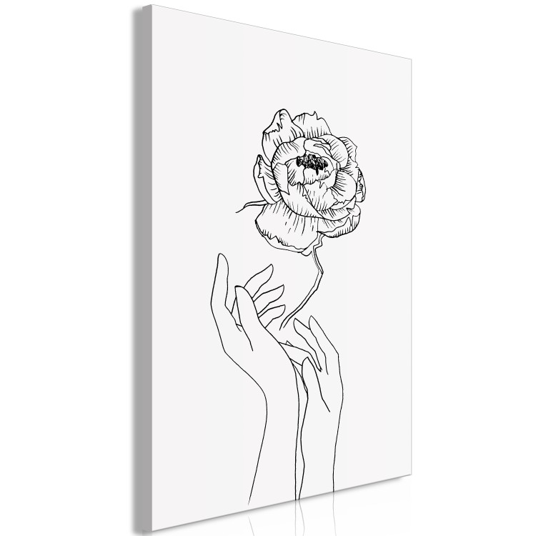 Canvas Print Delicate Flower (1-piece) Vertical - black and white lineart of hands 131895 additionalImage 2