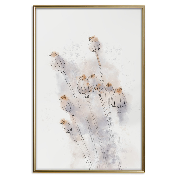 Poster Tranquil Poppies - line art of flowers on a white background in an abstract motif 131995 additionalImage 20