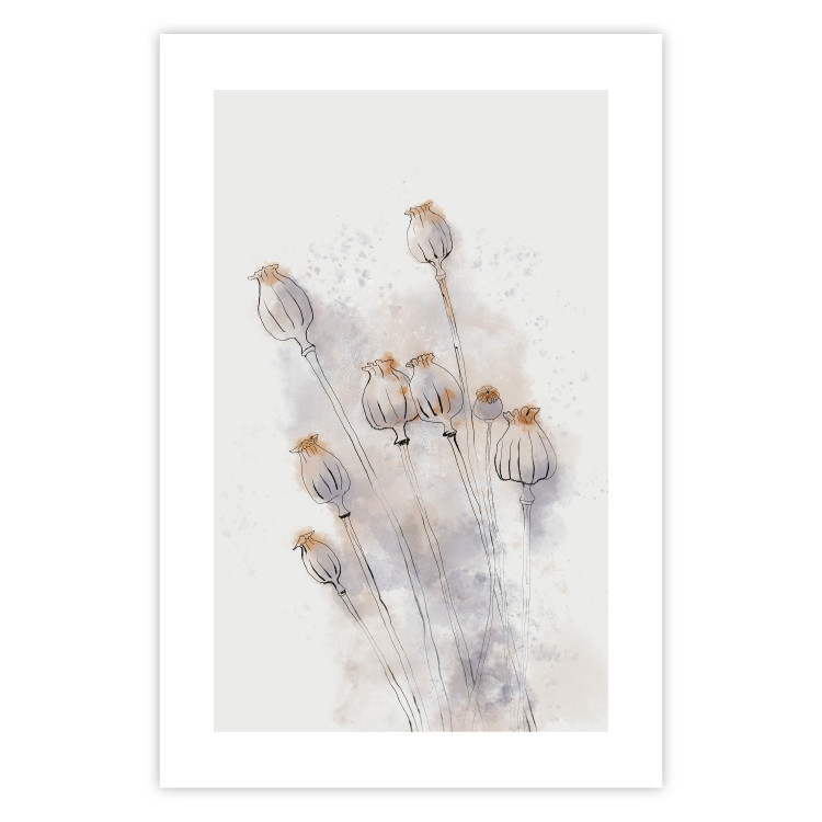 Poster Tranquil Poppies - line art of flowers on a white background in an abstract motif 131995 additionalImage 18