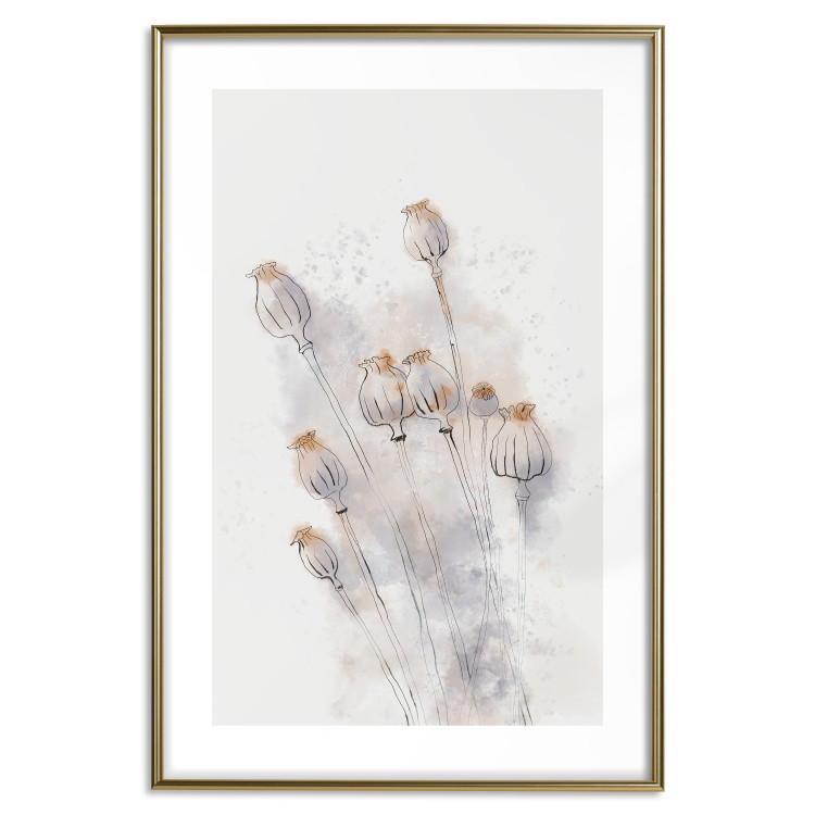 Poster Tranquil Poppies - line art of flowers on a white background in an abstract motif 131995 additionalImage 16