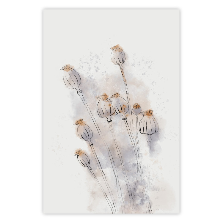 Poster Tranquil Poppies - line art of flowers on a white background in an abstract motif 131995