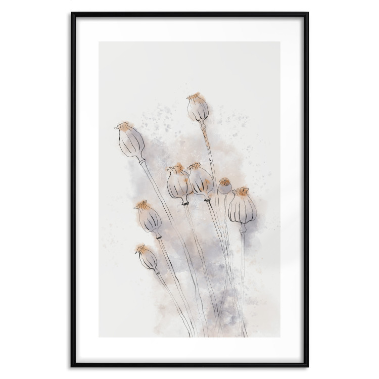 Poster Tranquil Poppies - line art of flowers on a white background in an abstract motif 131995 additionalImage 15