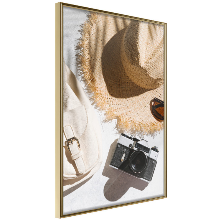 Wall Poster Vacation Vibes - summer table composition with a hat and camera 135595 additionalImage 10