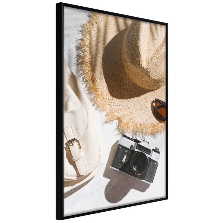 Wall Poster Vacation Vibes - summer table composition with a hat and camera 135595 additionalImage 3