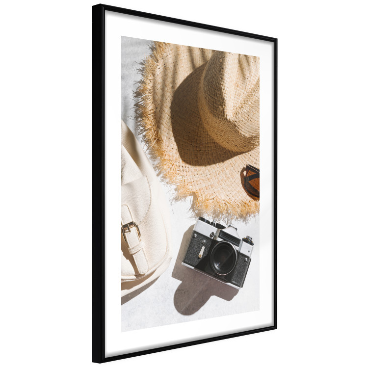 Wall Poster Vacation Vibes - summer table composition with a hat and camera 135595 additionalImage 5