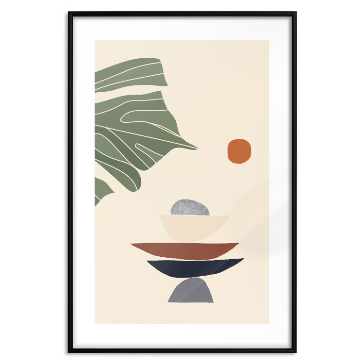 Wall Poster On the Sunny Terrace - abstraction with a green leaf in Zen style 137495 additionalImage 4
