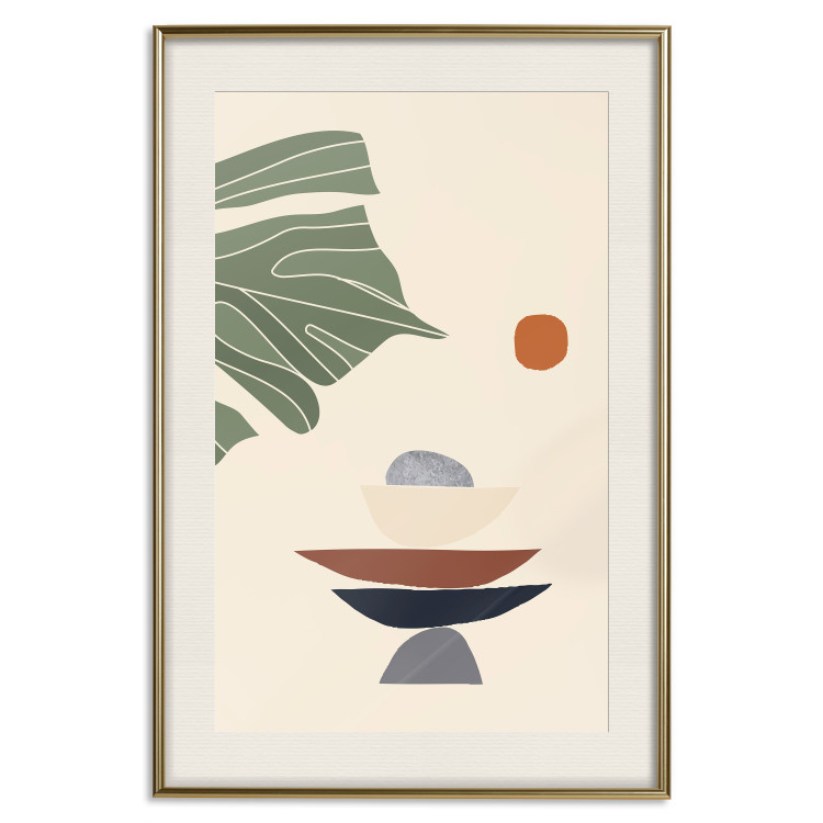 Wall Poster On the Sunny Terrace - abstraction with a green leaf in Zen style 137495 additionalImage 2
