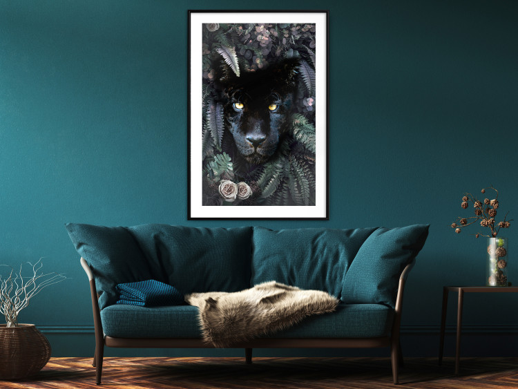 Wall Poster Black Panther in Leaves - portrait of a panther against a background of green plants 138695 additionalImage 7
