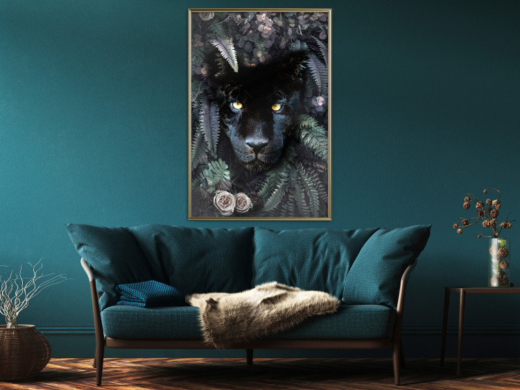 Wall Poster Black Panther in Leaves - portrait of a panther against a background of green plants 138695 additionalImage 11
