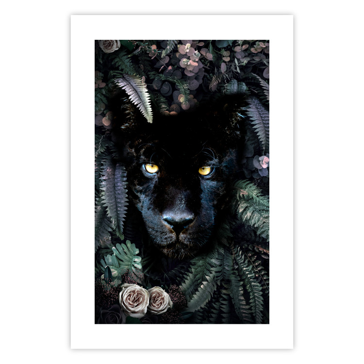 Wall Poster Black Panther in Leaves - portrait of a panther against a background of green plants 138695 additionalImage 18