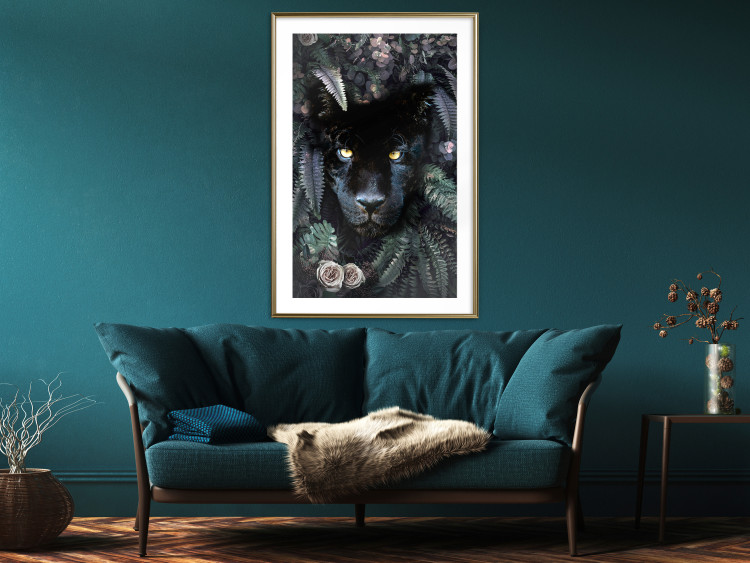 Wall Poster Black Panther in Leaves - portrait of a panther against a background of green plants 138695 additionalImage 13